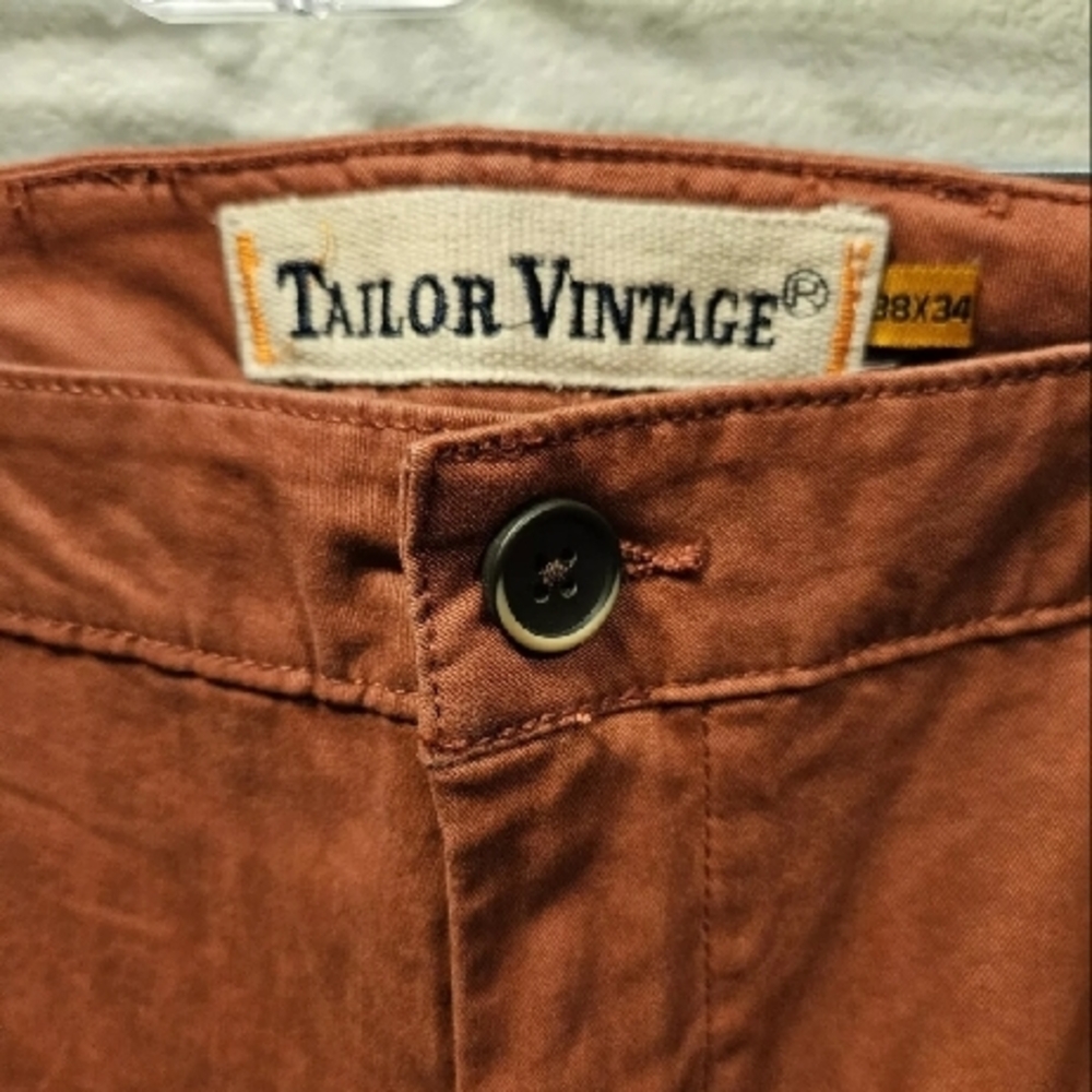 Tailor Vintage Slim Fit Pants Tapered Leg Canyon Red Men Size 38 X 34 New - Picture 3 of 5
